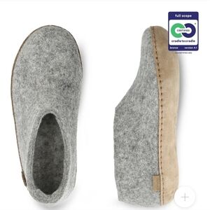 Glerups Mens Size 44 Wool Shoe Slippers Gray Leather Soles Ankle House Shoes